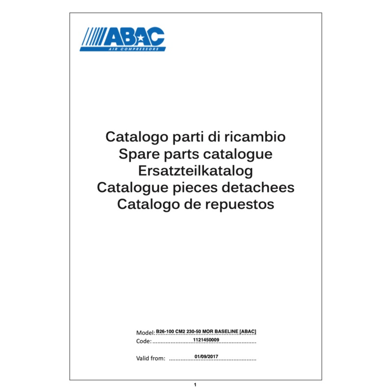 ABAC B26-100 CM2 BASELINE Parts Manual From 2017