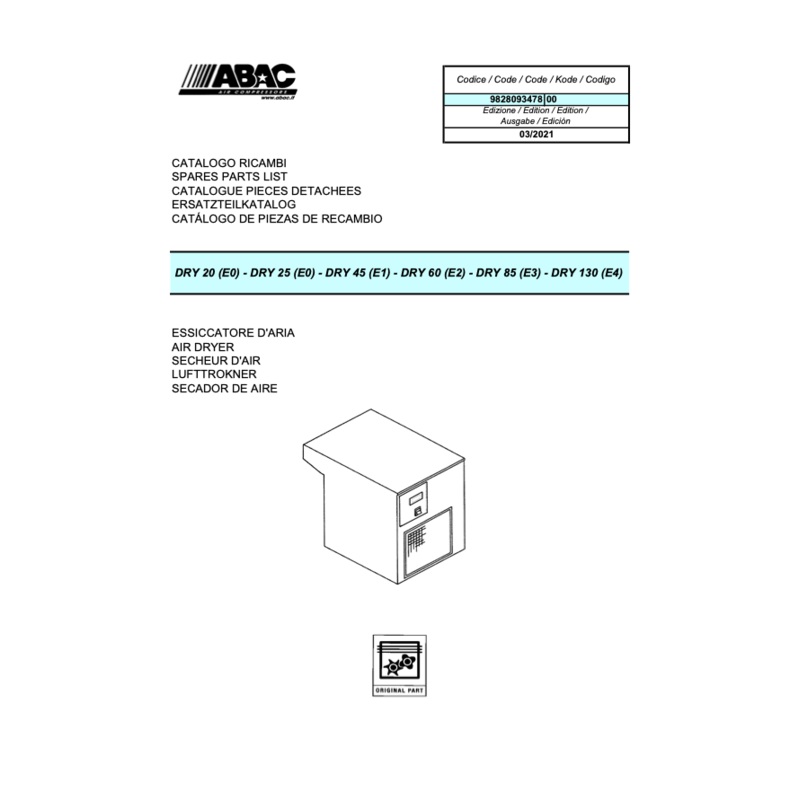 ABAC Dry 20,25,45,60,85 & 130 Parts Manual From 2021