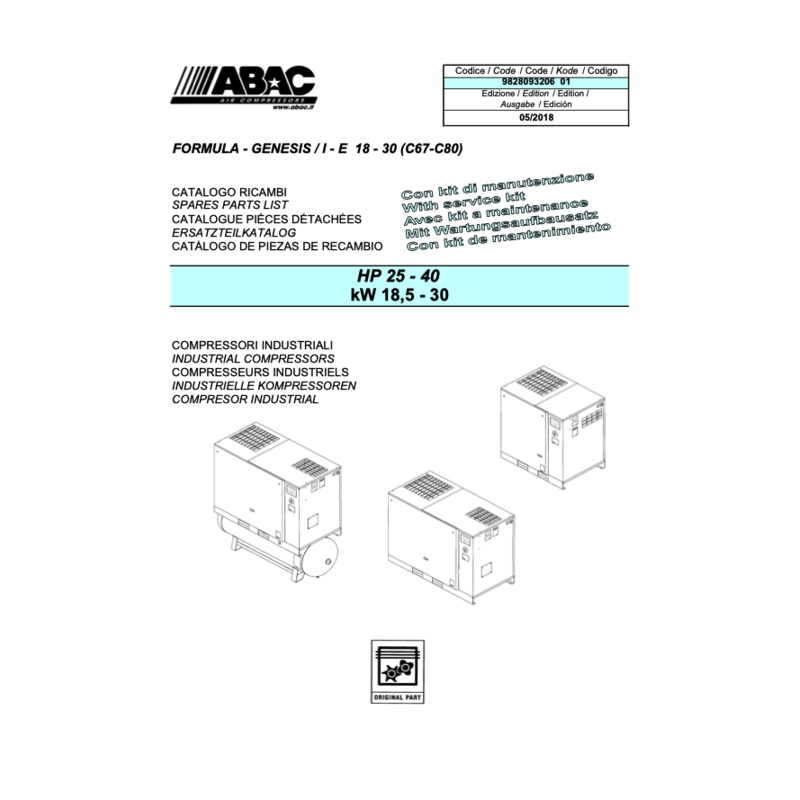 ABAC Formula Genesis 18.5 – 30 kW Parts Manual From 2018