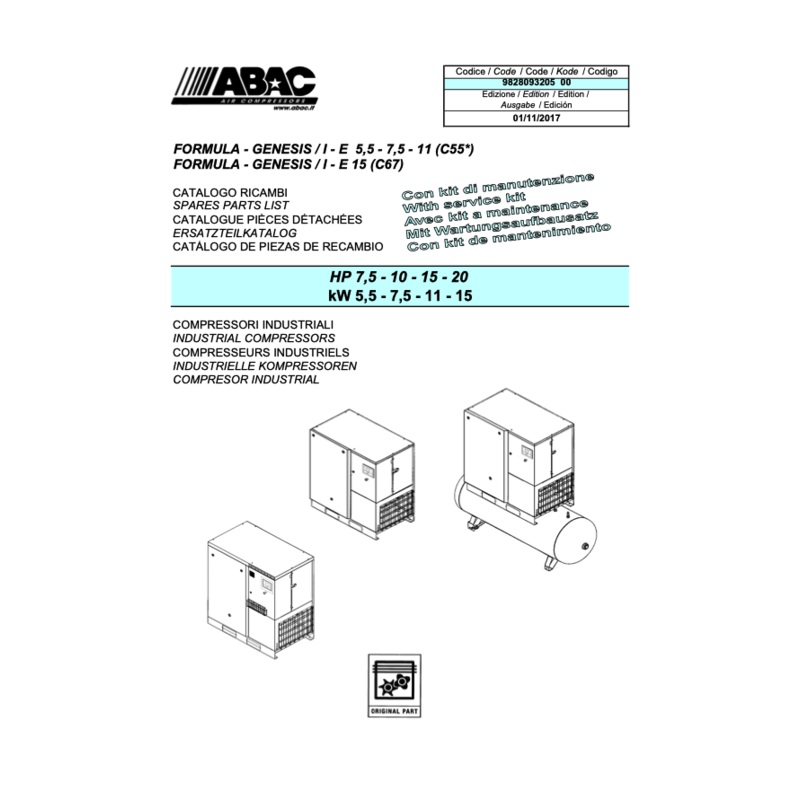 ABAC Formula Genesis 5.5 – 15 kW Parts Manual From 2017