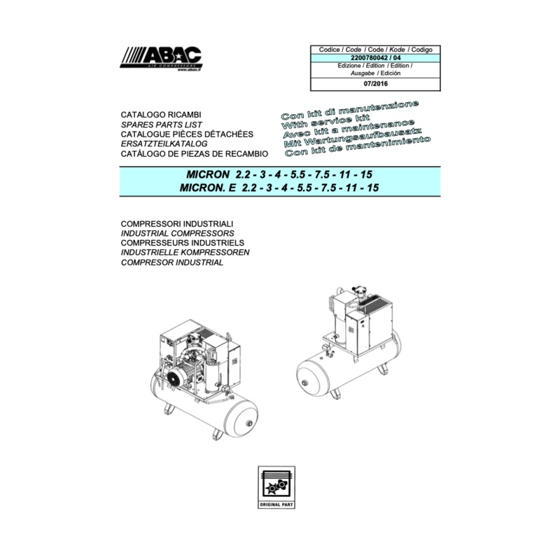 ABAC MICRON 2.2-15kW Parts Manual From 2016