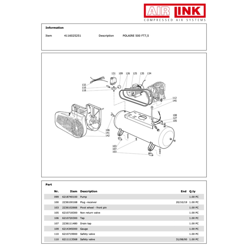 ABAC POLAIRE 500 FT7,5 Piston Air Compressor Parts Manual – 4116025251