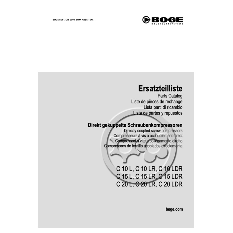 Boge C10L to C20LDR Compressor Parts Manual From 2021