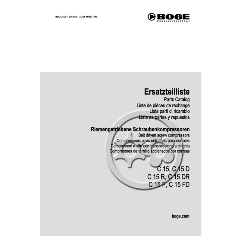 Boge C15 to C15FD Compressor Parts Manual From 2021