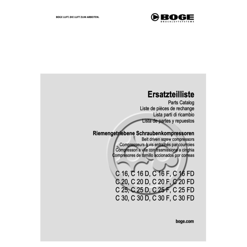 Boge C16 to C30FD Compressor Parts Manual From 2021