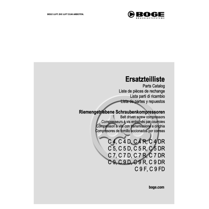 Boge C4 to C9FD Compressor Parts Manual From 2021