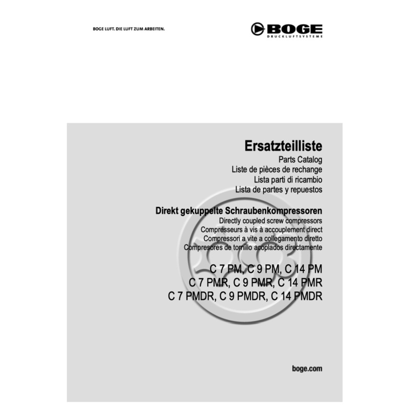 Boge C7PM to C14PMDR Compressor Parts Manual From 2021
