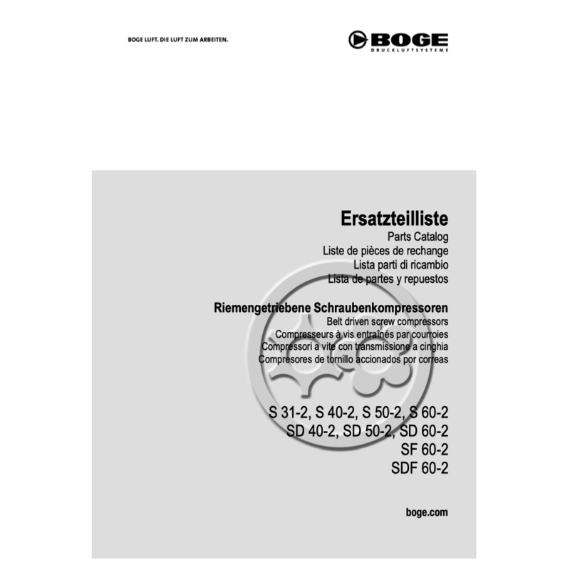 Boge S 31-2 to SDF 60-2 Parts Manual From 2020