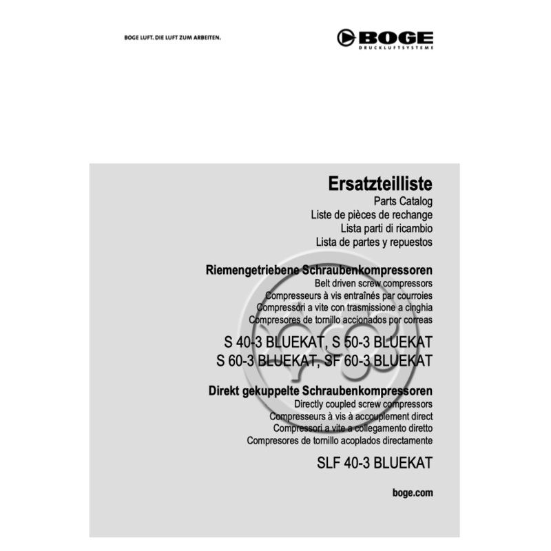 Boge S 40-3 BLUEKAT to SF 60-3 BLUEKAT Parts Manual From 2020