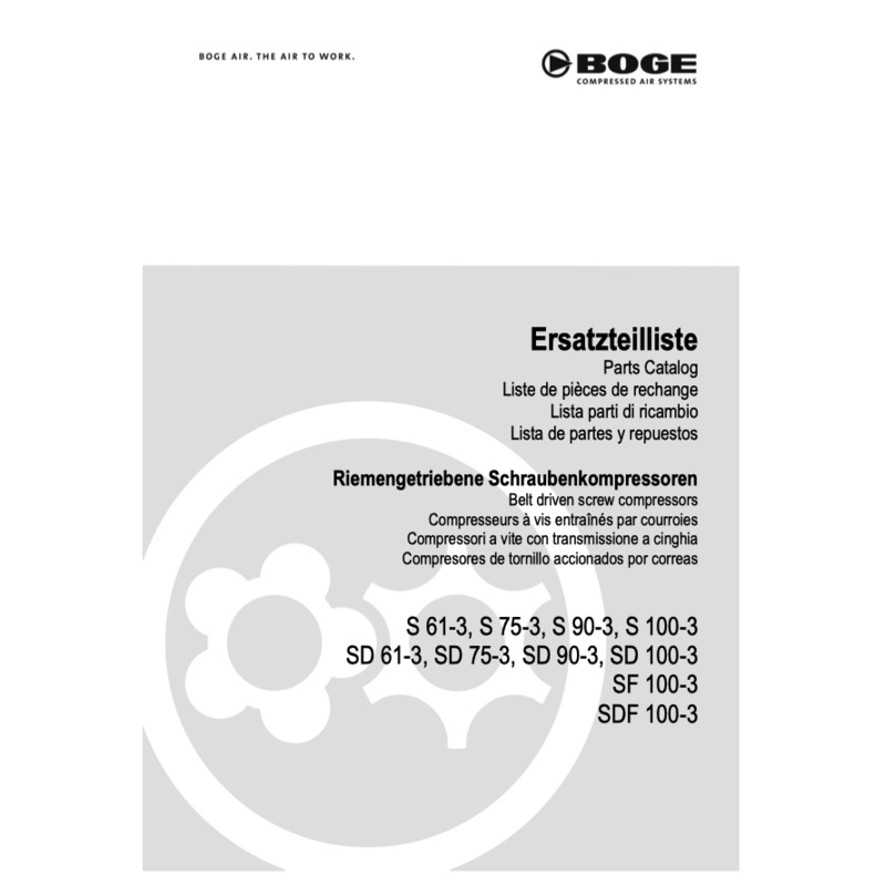 Boge S 61-3 to S 100-3 (S, SD, SF, SDF) Parts Manual From 2022