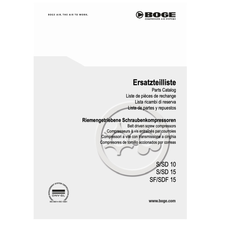 Boge S/SD10 to SF/SDF15 Compressor Parts Manual From 2017