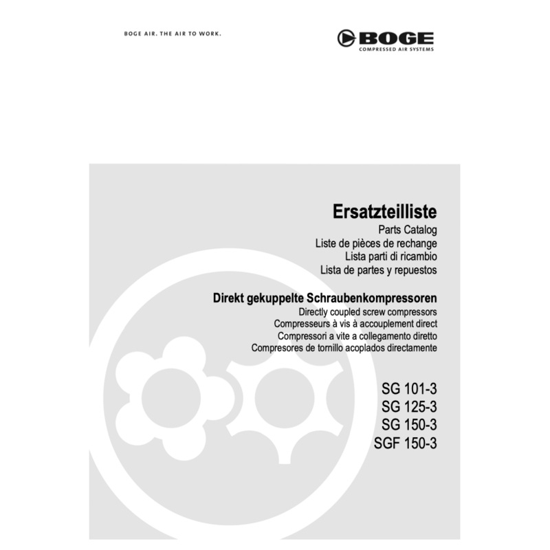 Boge SG 101-3 SG 125-3 SG 150-3 SGF 150-3 Parts Manual From 2022