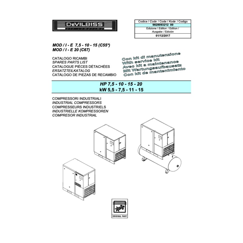 Devilbiss I E 5.5 – 15kW Parts Manual From 2017