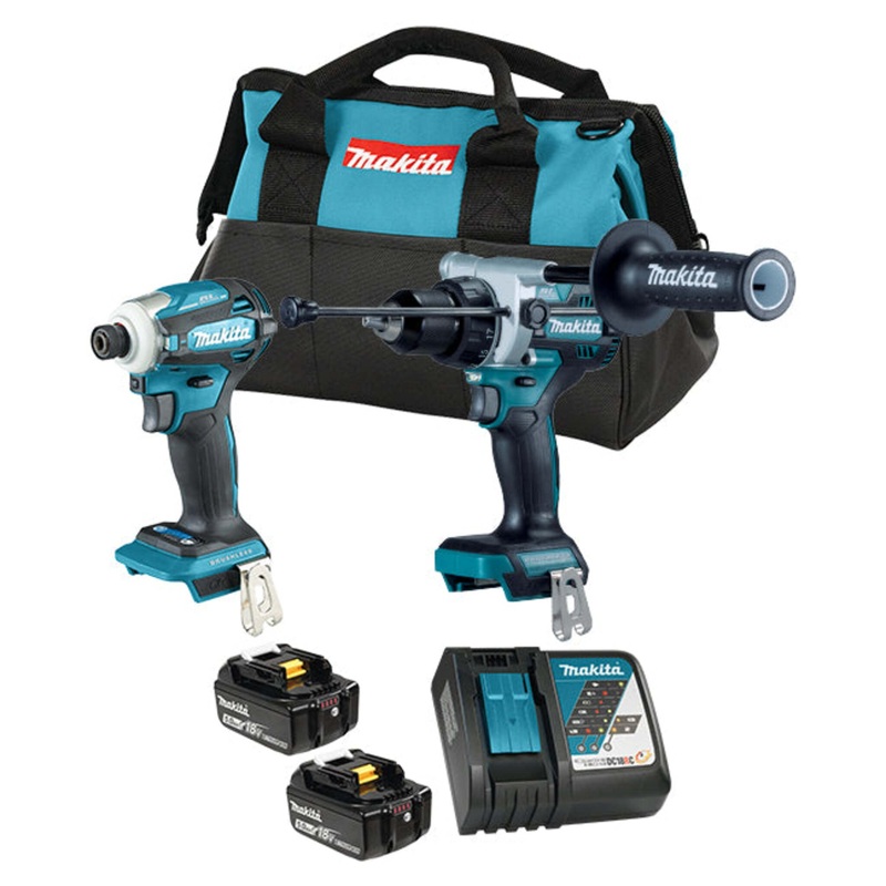 Makita DLX2455TX4 18V LXT Brushless 2 Tool Combo Kit  1/2 Hammer Drill/Driver & 1/4 Impact Driver, 2x 5.0Ah Batteries, Rapid Charger, 14 Tool Bag