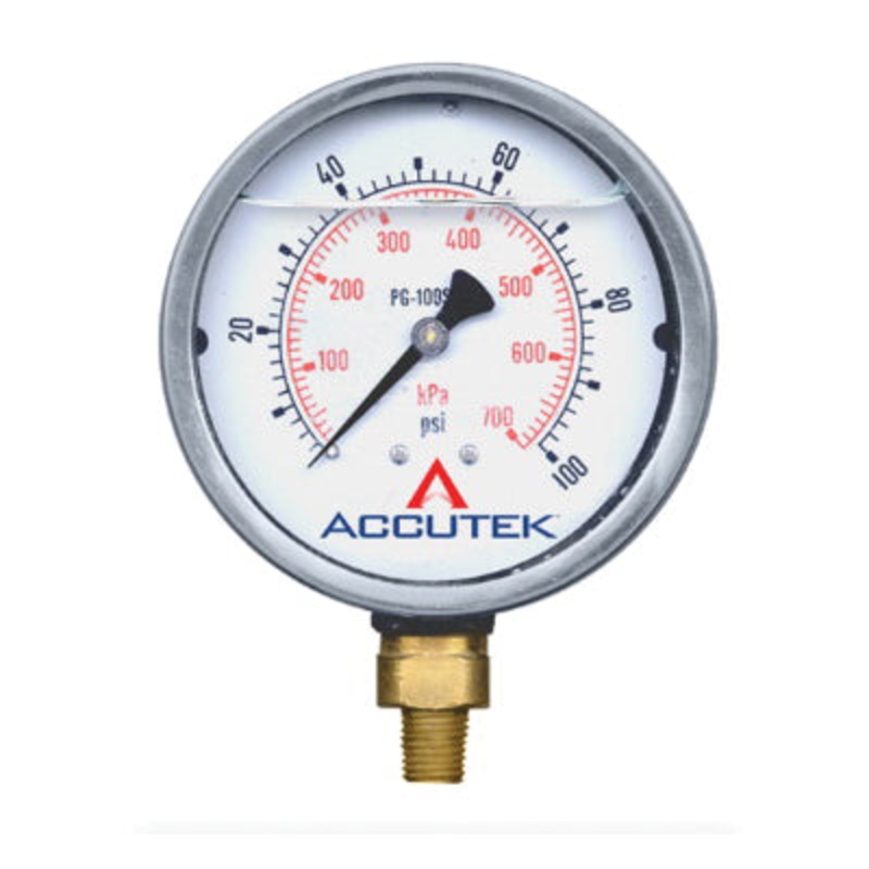 Accutek 4 Dial Liquid Filled Pressure Gauges, 1/4 MPT Brass Bottom Mount, -4F to 140F Range, SS Case
