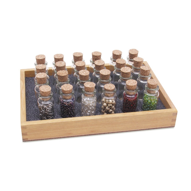 Wooden Bead Tray with 20 Glass Storage Bottles