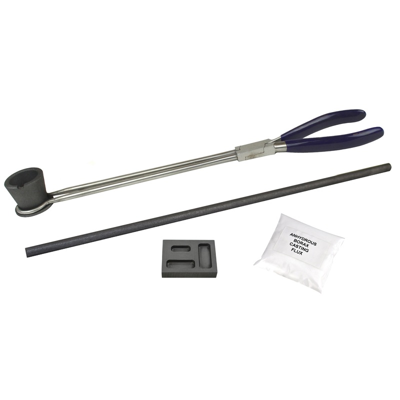 1/4, 1/2, & 1 T. Oz Torch Smelting Gold Refining Kit with Mold Tongs Borax Stir Rod & Crucible Cup
