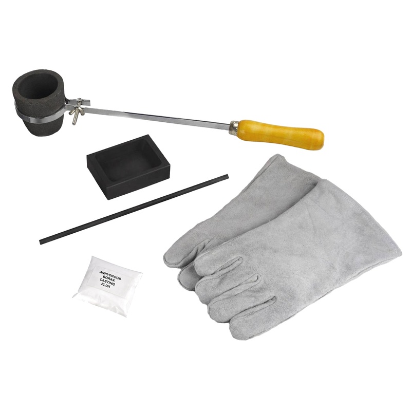 1 Kg Torch Melting Kit with Graphite Crucible, Mold, Safety Gloves, Borax, Tongs, & Stir Rod