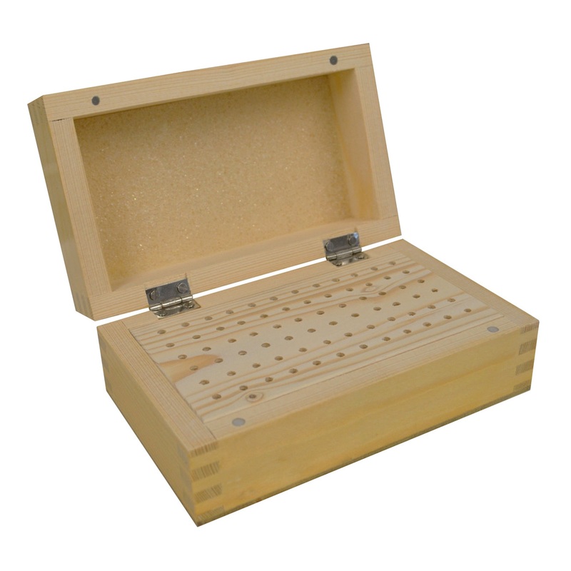 Wooden 3/32 Bur Rectangular Organizer Storage Box with 72 Holes 6 X 3