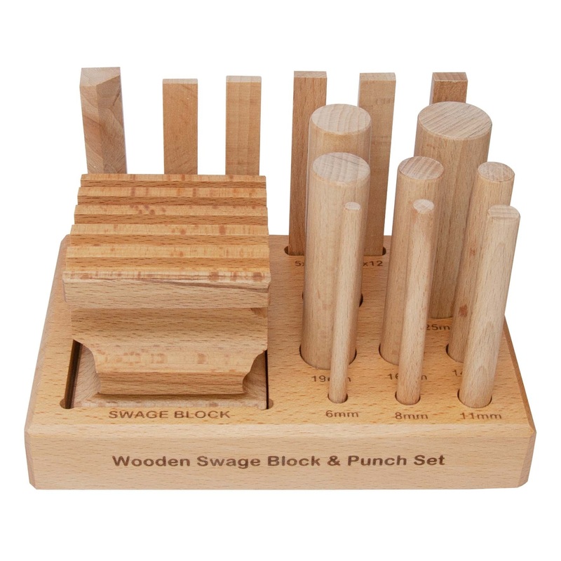 Wooden Swage Block with Punch Set of 15