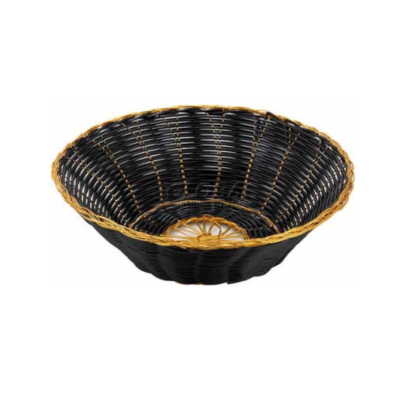 Winco PWBK-8R 8.25 Black/Gold Polypropylene Woven Round Bread Basket