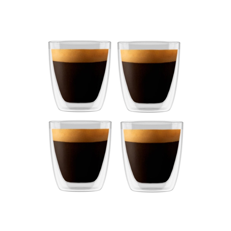 Bellucci 3.7 Oz. Double Wall Espresso Glass 4-Piece Set – DWBEL80ML