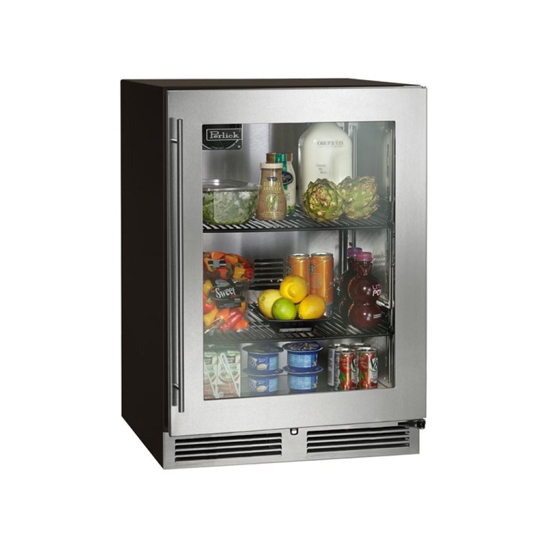 (USED) Perlick HC24RB 24 Glass Door Undercounter Refrigerator – 5.2 Cu. Ft. – Left Handle